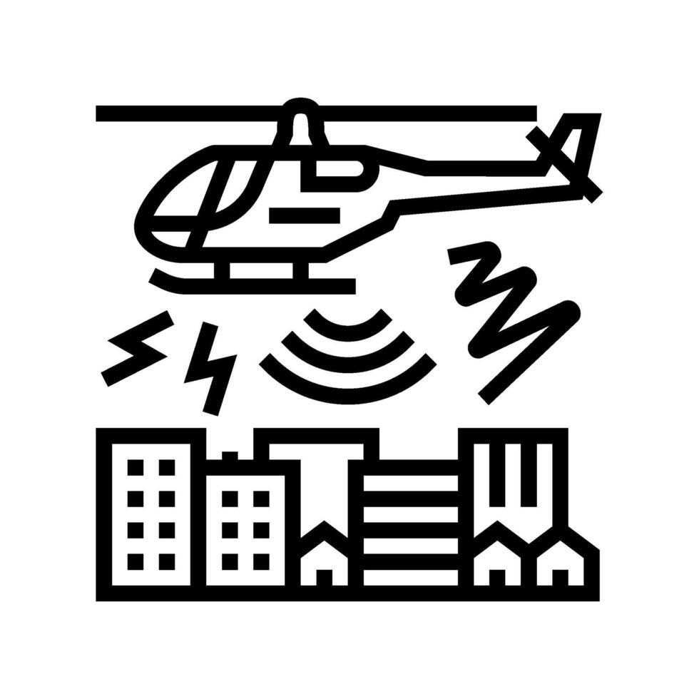 helicopter flying overhead sound waves radiating line icon illustration vector