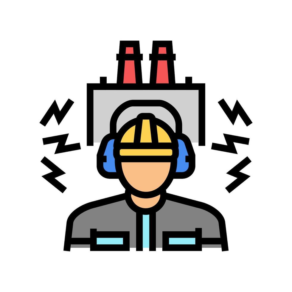 worker using ear protection noisy factory color icon illustration vector