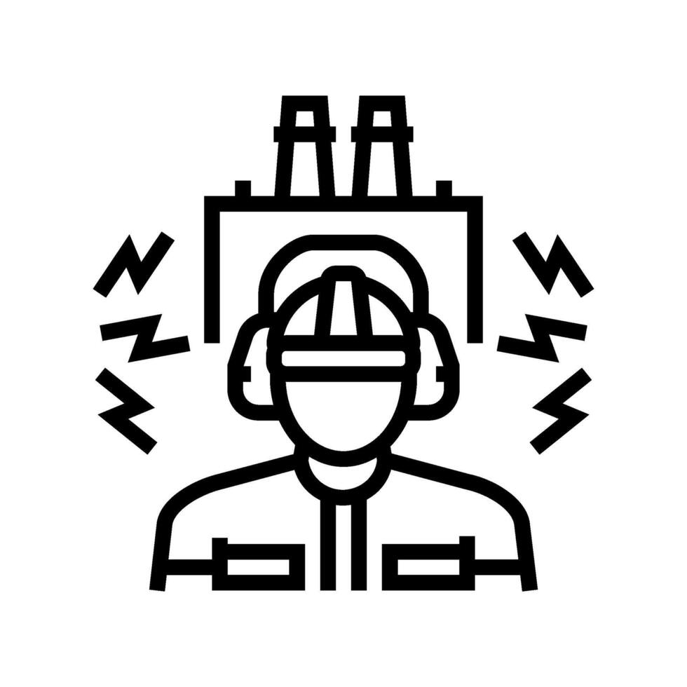 worker using ear protection noisy factory line icon illustration vector