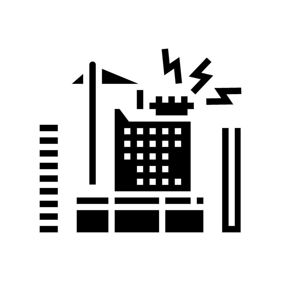 noisy street construction equipment causing sound pollution glyph icon illustration vector