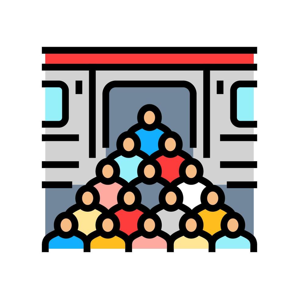 crowded public transportation platform color icon illustration vector