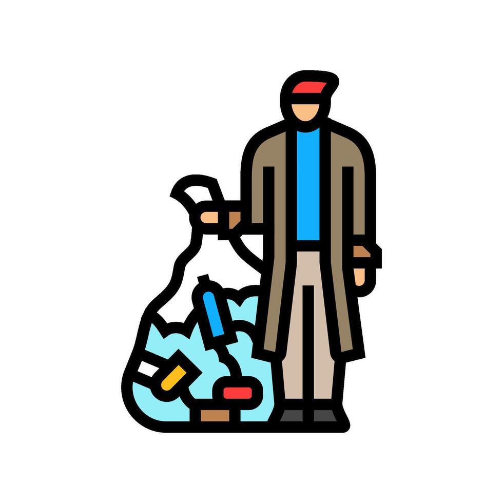 person collecting recyclable materials color icon illustration vector