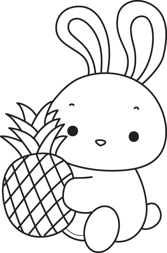 Outline of bunny bring a pineapple. Coloring pages of cute bunny icon. vector