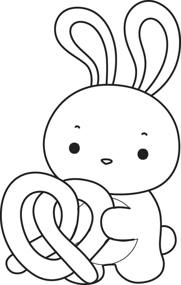Outline of bunny bring a waffle. Coloring pages of cute bunny icon. vector