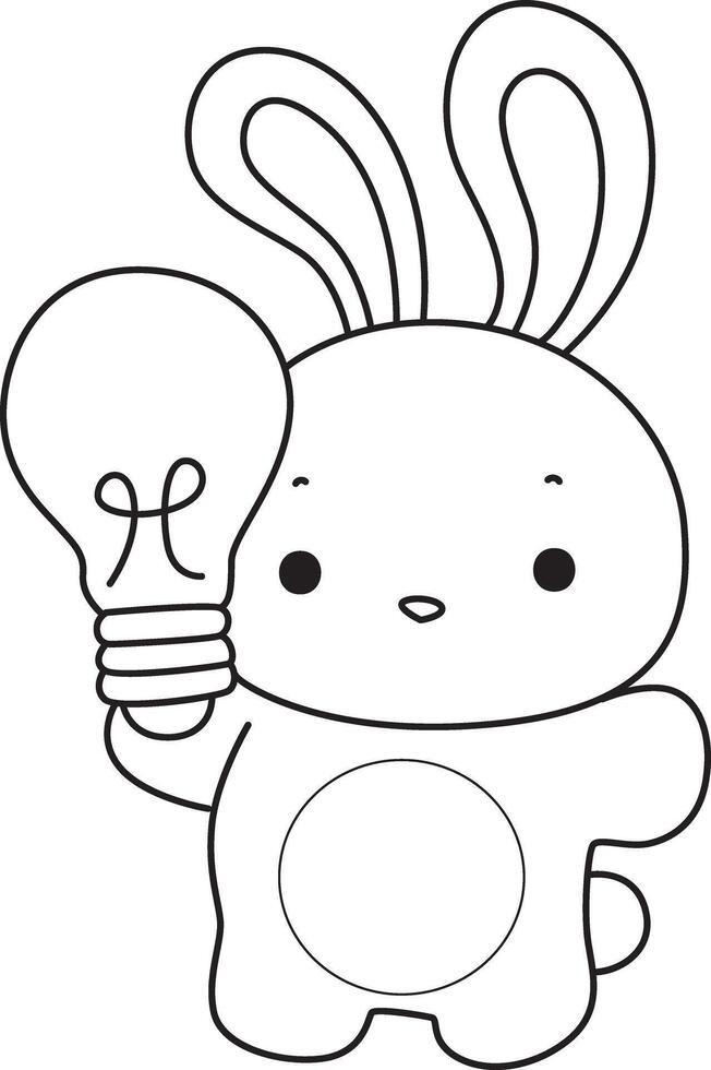 Outline of bunny bring a lamp. Coloring pages of cute bunny icon. vector