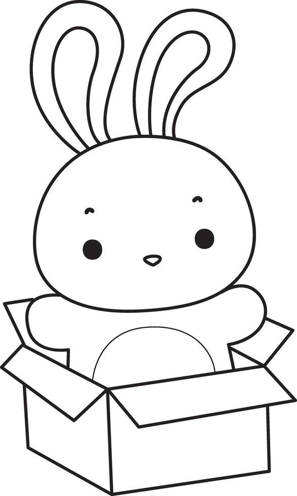 Outline of bunny stuck in the box. Coloring pages of cute bunny icon. vector