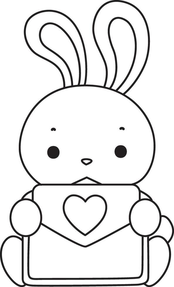 Outline of bunny bring a love letter. Coloring pages of cute bunny icon. vector