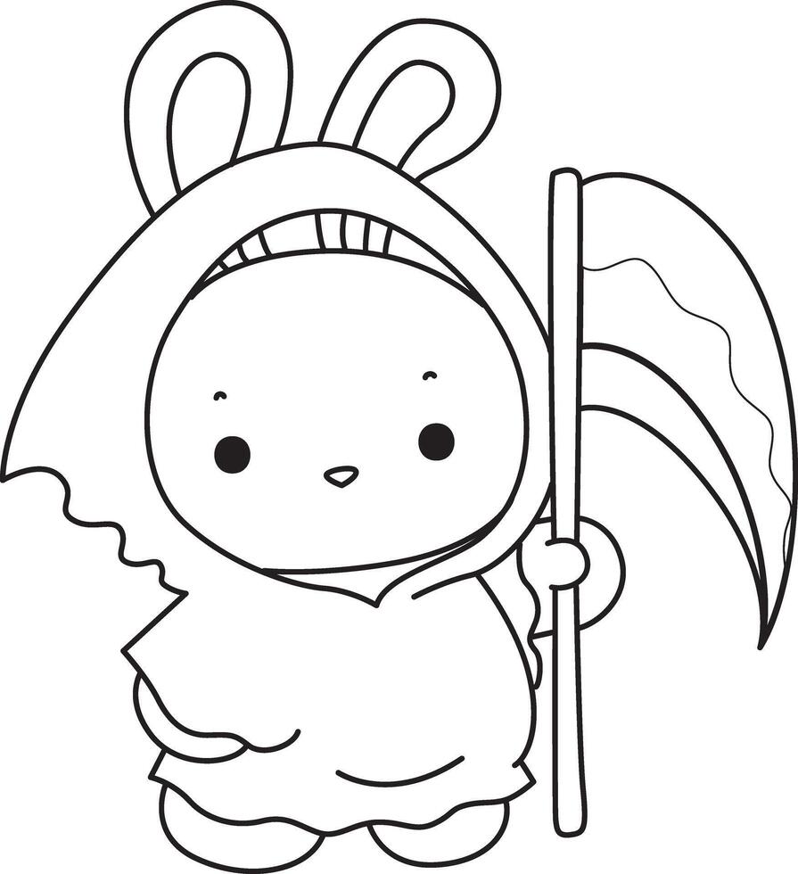 Outline of bunny wearing an angel of death costume. Coloring pages of cute bunny icon. vector
