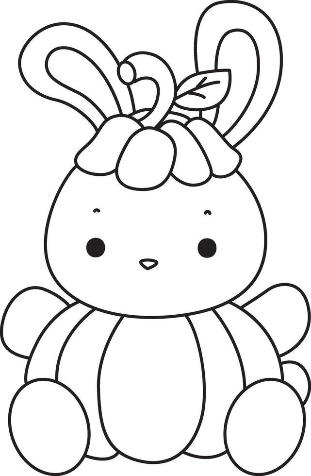 Outline of bunny wearing a pumpkin costume. Coloring pages of cute bunny icon. vector