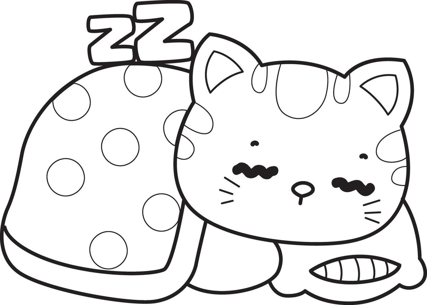 Outline of cat sleeping. Coloring pages of Kawaii animal kitty for scrapbook and sticker. vector