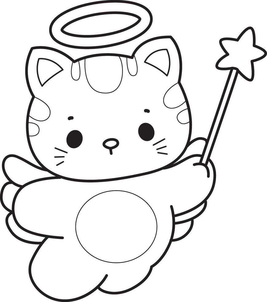 Outline of cat like a fairy. Coloring pages of Kawaii animal kitty for scrapbook and sticker. vector