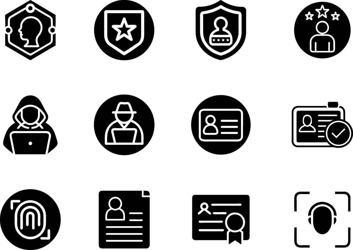 Digital Identity Vecto r Icon Set Adjustable Line Weight Authentication biometric fingerprint face recognition cybersecurity privacy verification ID card access user security vector