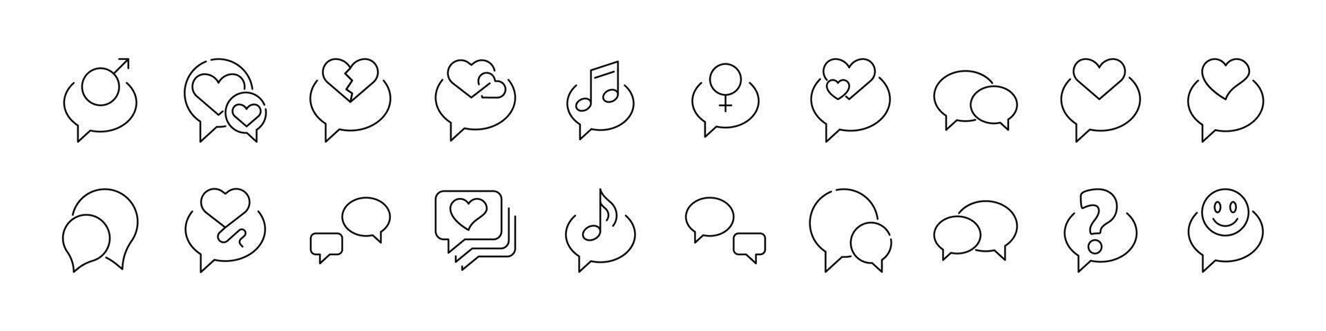 Collection of Line Icons of Speech Bubble. Minimalistic Linear Pictogram for Web and Graphic Design, Apps, Banners, Social Network and Cards vector