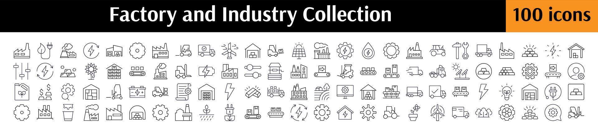 Industry Line Icon Collection. Factory, Warehouse, Gear, Agriculture Outline Signs for Graphic and Web Design, Apps, Adverts, Various Cards vector