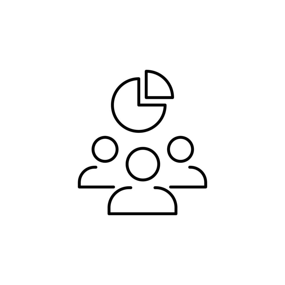 Pie Chart over Group of Men Minimalistic Linear Pictogram for Web and Graphic Design, Apps, Banners, Social Network and Cards vector