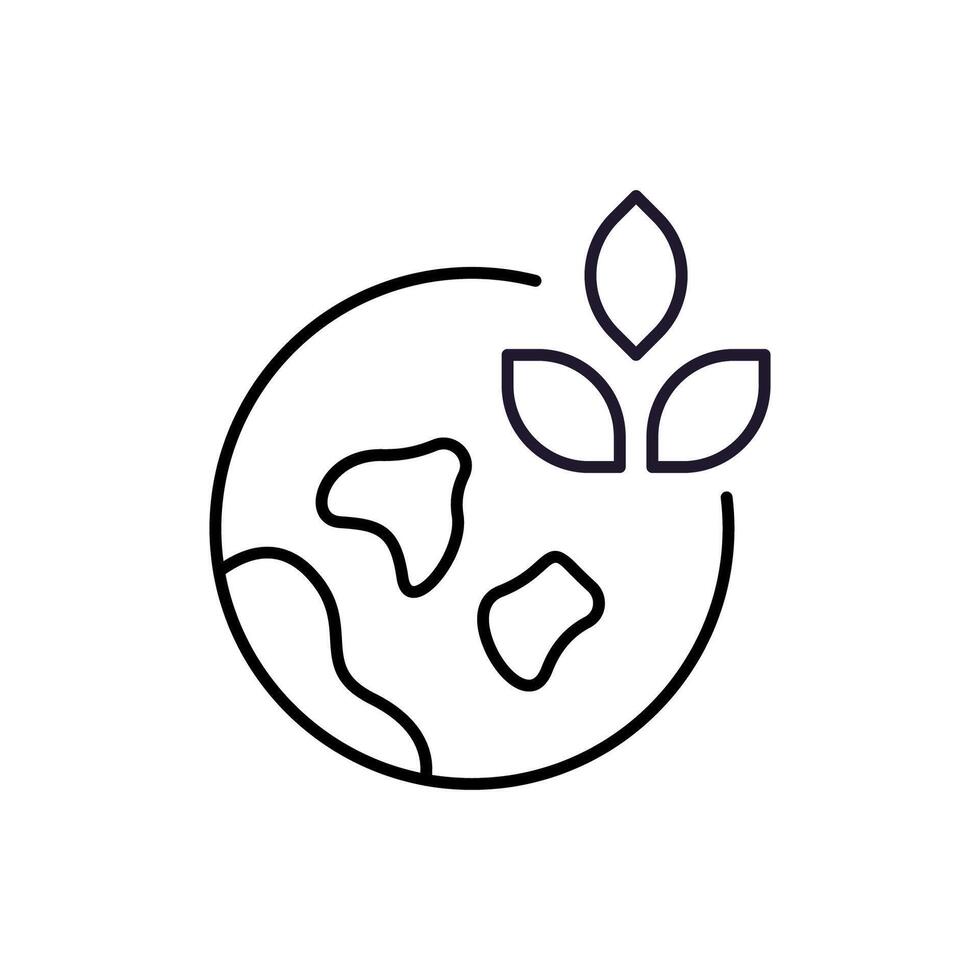 Leaf by Earth or Globe Outline Linear Sign for Graphic and Web Design, Apps, Adverts, Various Cards vector
