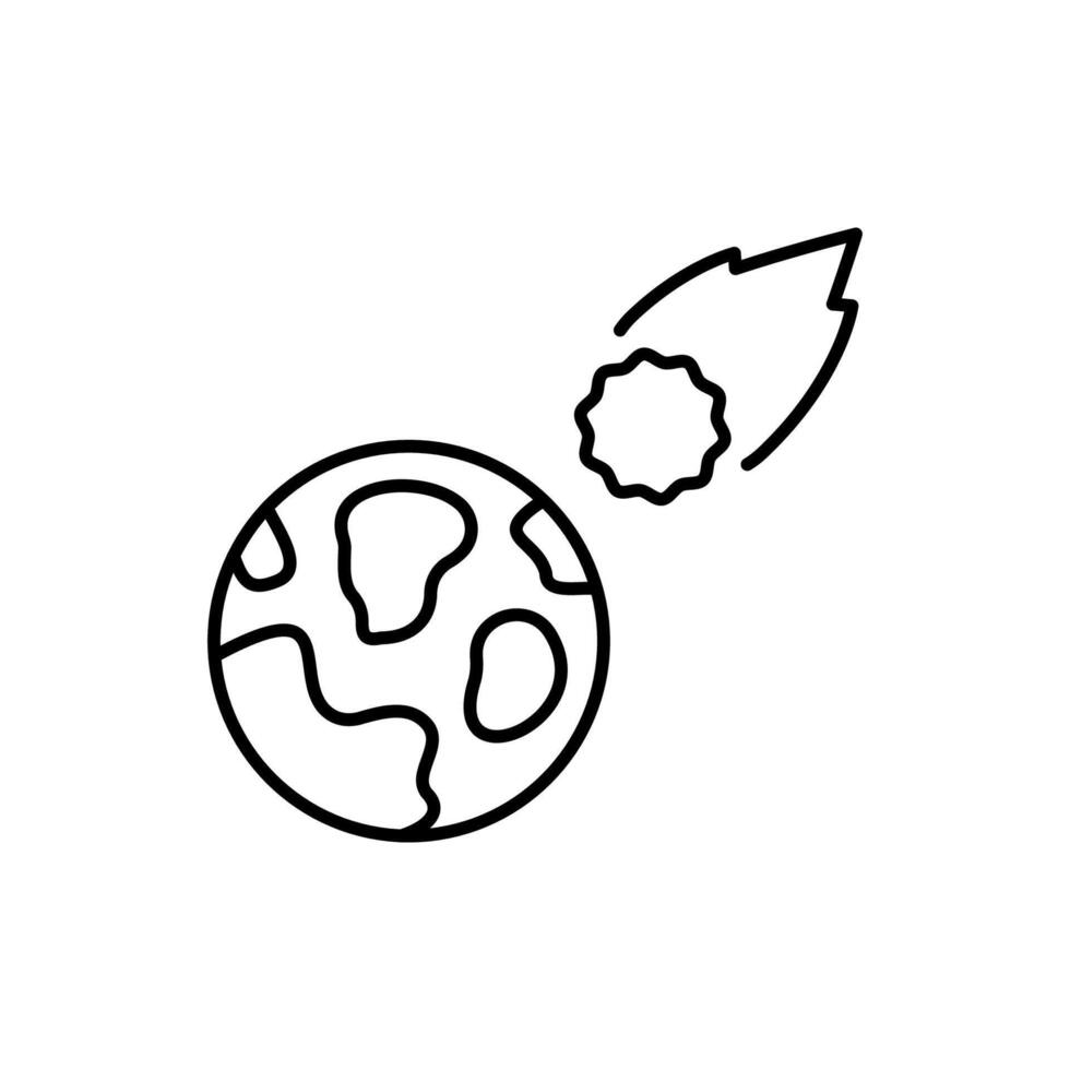 Meteorite by Earth or Globe Outline Linear Image for Graphic and Web Design, Apps, Adverts, Various Cards vector