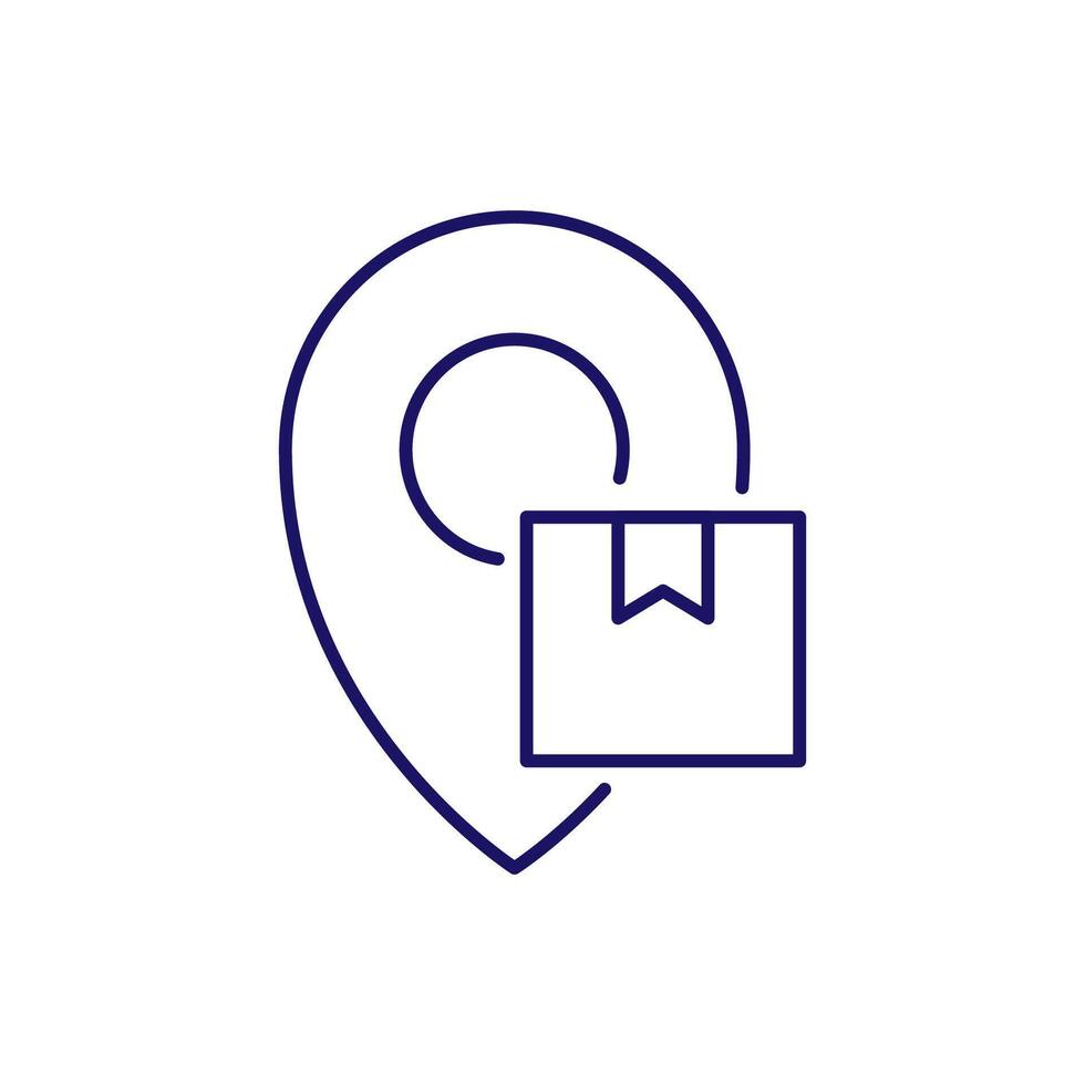 Box by Map Pin Minimalistic Linear Pictogram for Web and Graphic Design, Apps, Banners, Social Network and Cards vector
