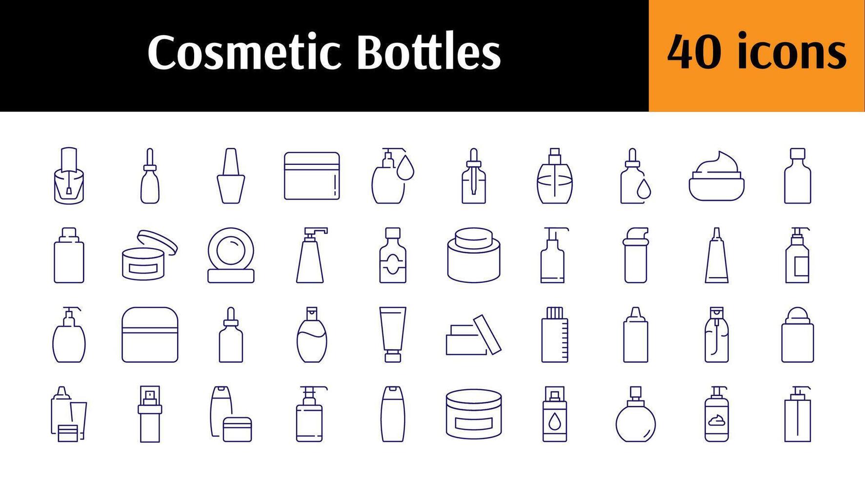 Shampoo, Gel, Skin Care and Beauty Outline Web Line Icons Collection. Minimalistic Linear Pictogram for Web and Graphic Design, Apps, Banners, Social Network and Cards vector