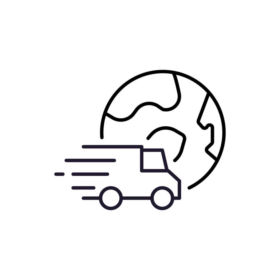 Planet Earth with Delivery Truck Outline Icon for Graphic and Web Design, Apps, Adverts, Various Cards vector