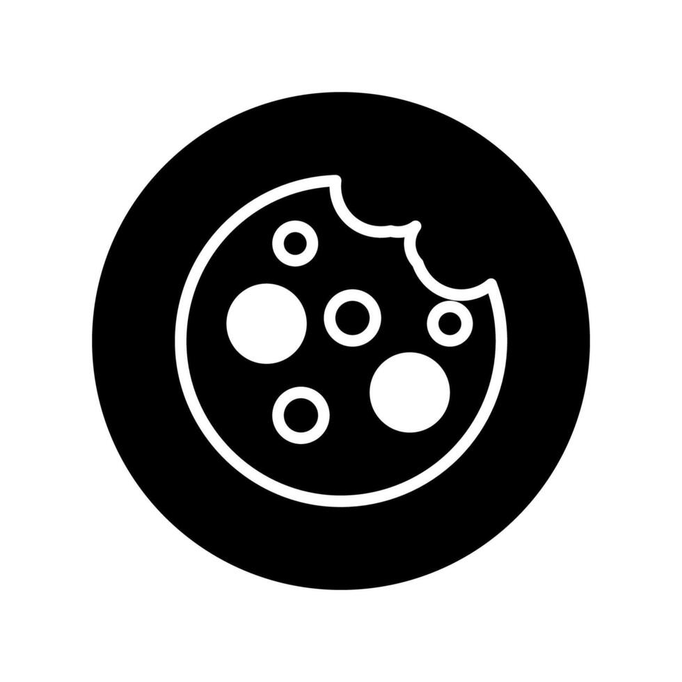 Minimalist delightful chocolate chip cookie icon on black background conveying taste and sweetness perfect treat vector