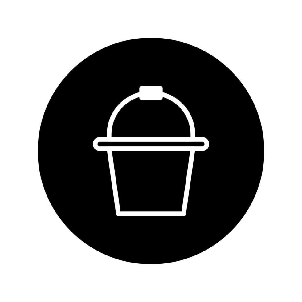 Minimalist bucket graphic on black circle symbolizes containment cleaning and water collection illustration simplicity vector