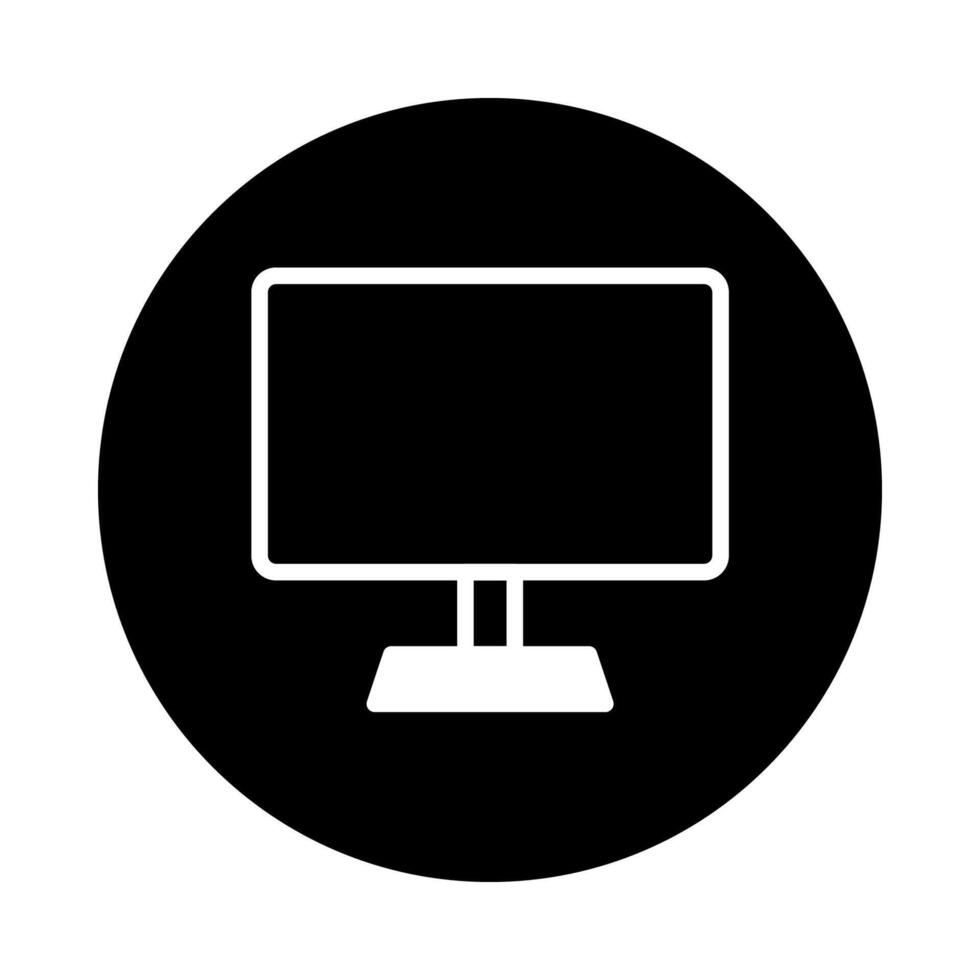 Isolated computer screen symbol displaying the digital desktop monitor within the black background graphic vector