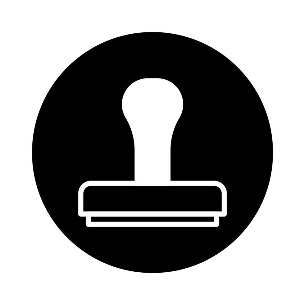 Illustrative black circle depicting a stylized white stamp icon for document validation and authorization process vector