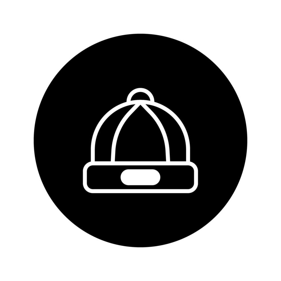 Illustration of a winter hat icon inside a black circle presents seasonal fashion accessories for cold weather vector