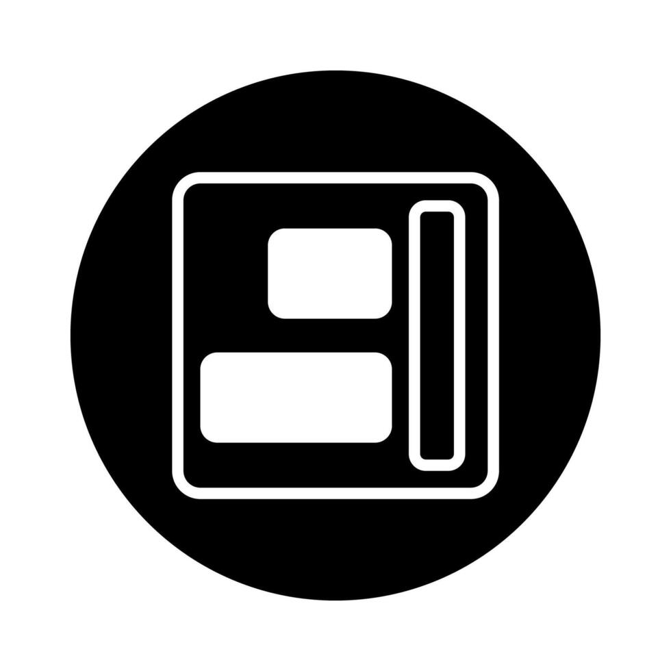 Icon depicting website layout design on black background showcasing digital interface for web development and programming vector