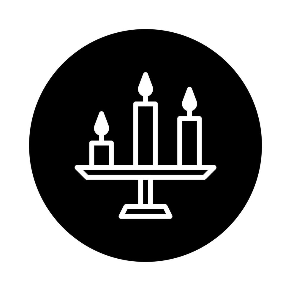 Elegant white candelabra icon featuring three candles on a black background offering vintage charm vector