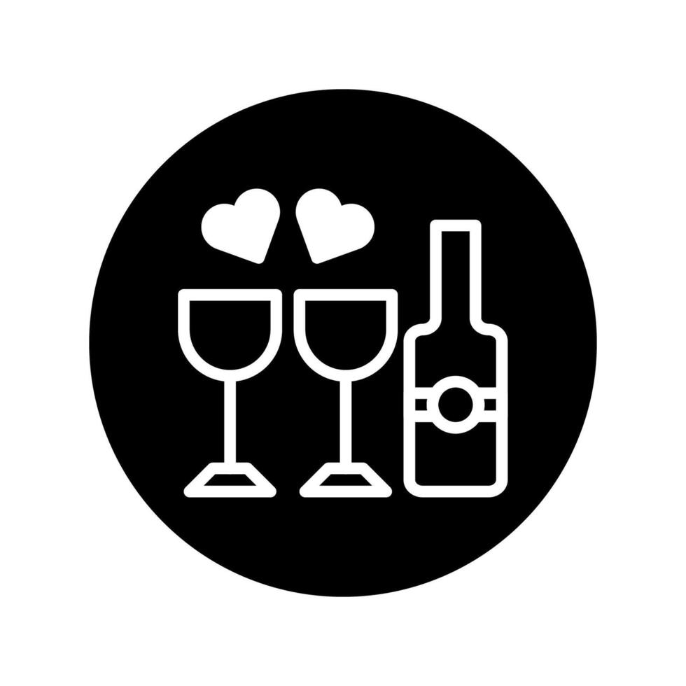 Celebration toast with wine glasses and bottle icon design for special occasions concept in black circle vector