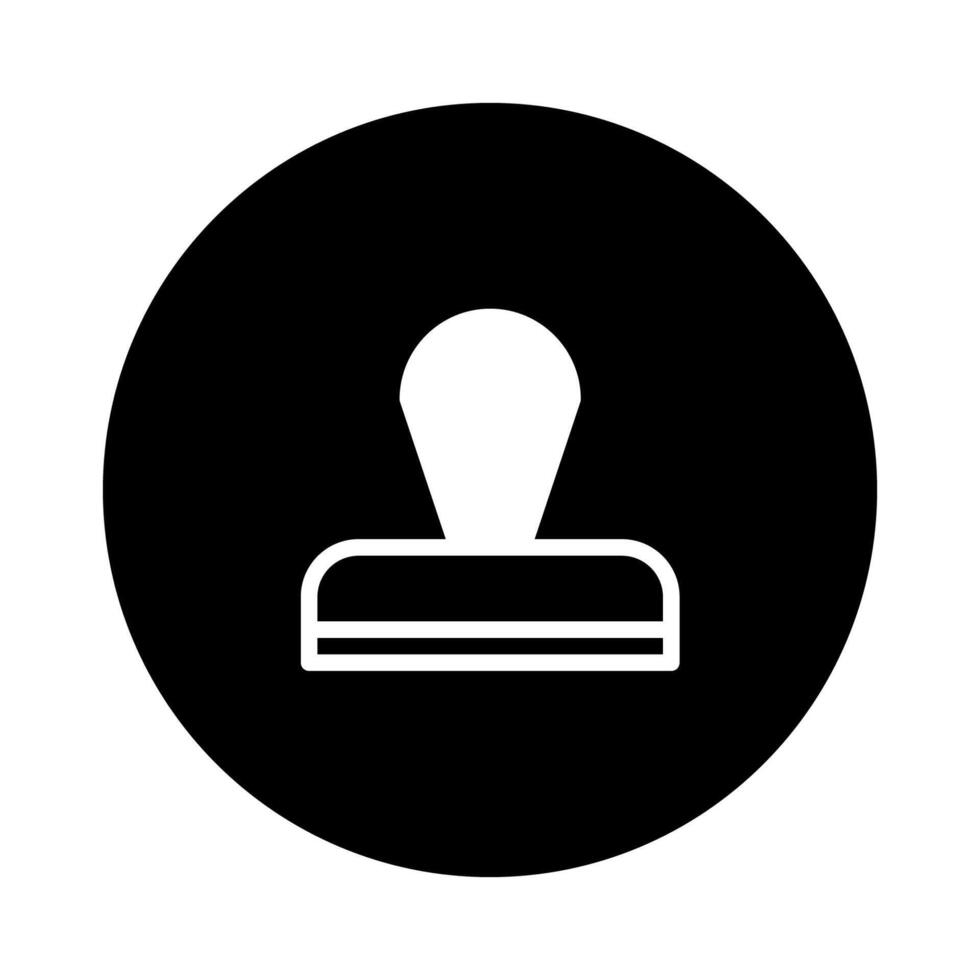 Black circular background with a white stamp design symbol that represents authentication and verification process vector