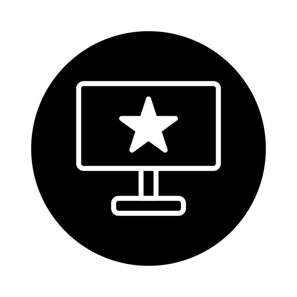 Black background with white monitor and star emblem representing technology advancement and visual performance vector