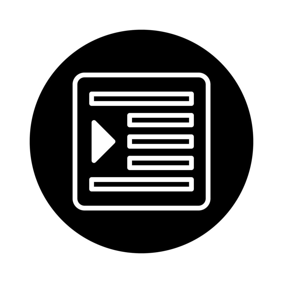 Black and white play icon with text lines for content streaming experience display vector