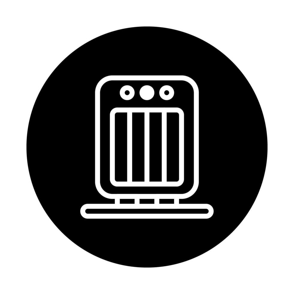 Black and white illustration of a space heater icon offering warmth during the cold season vector