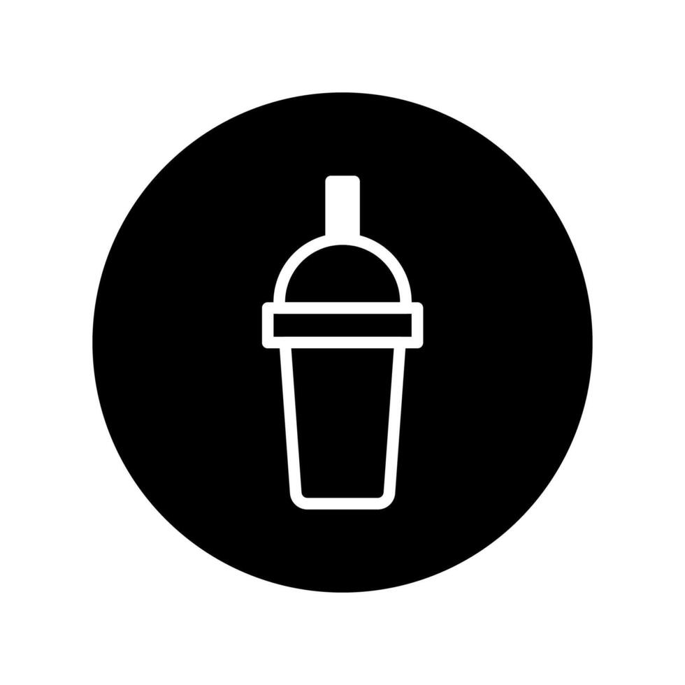 Black and white icon graphic of disposable beverage cup with lid on simple background illustrative vector