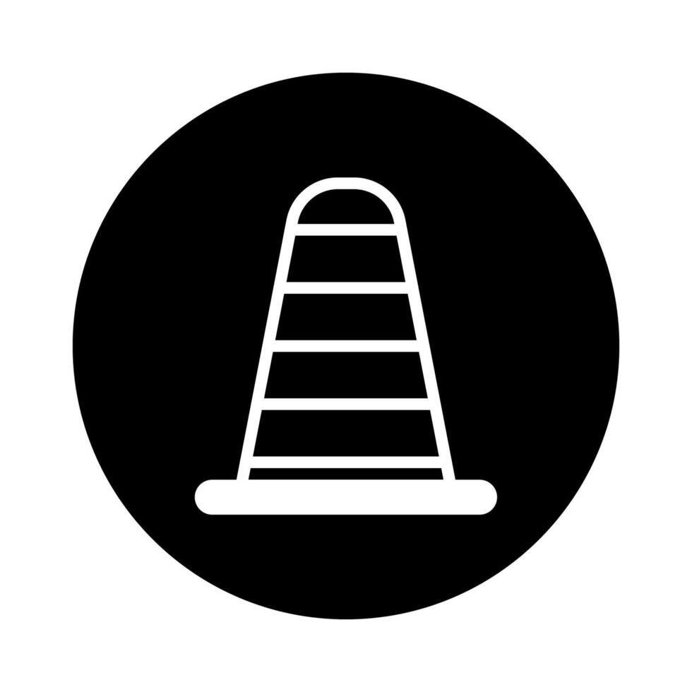 A minimalist illustration of a traffic cone within a black circular background for road safety awareness vector