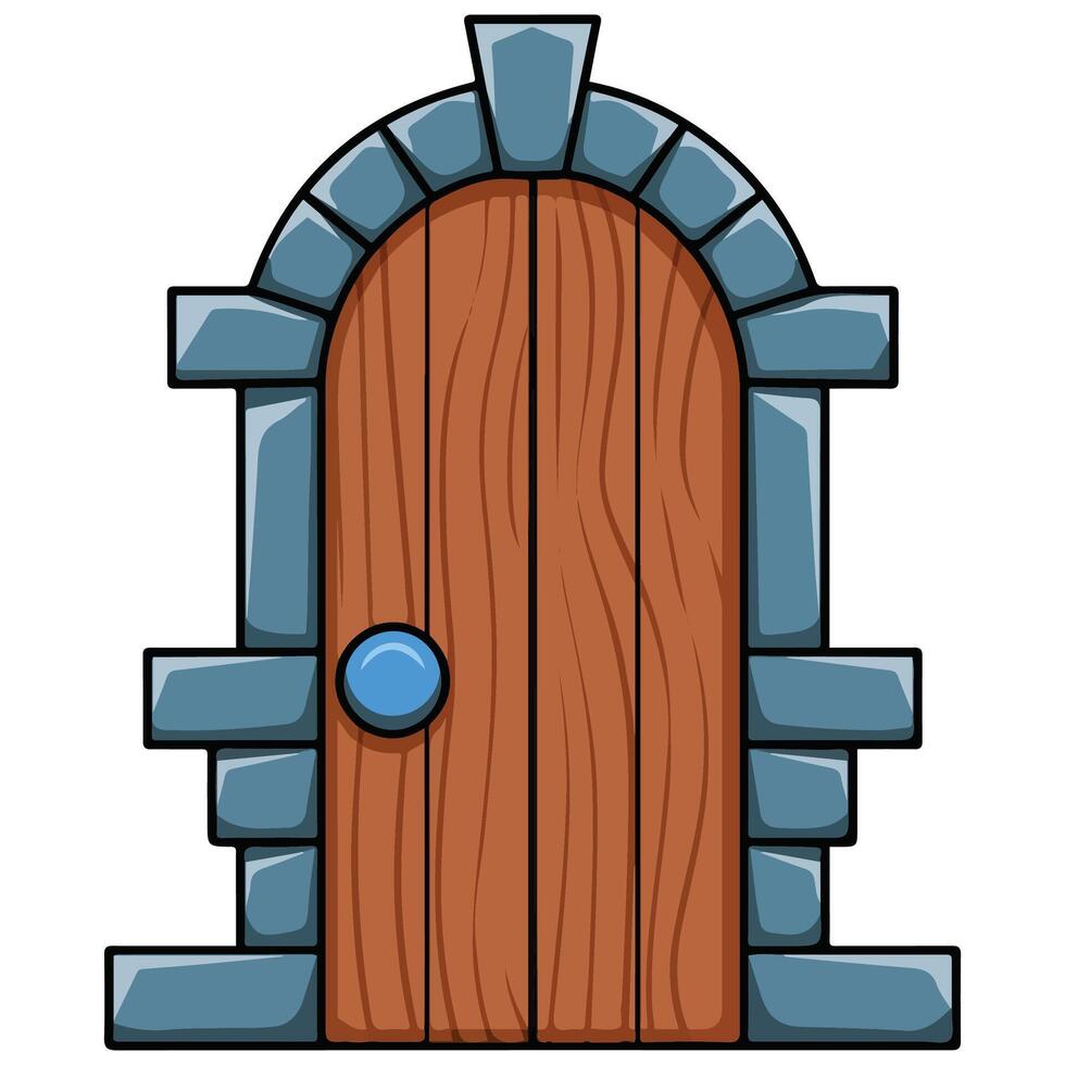 Ancient castle entrance medieval door cartoon icon isolated on white vector