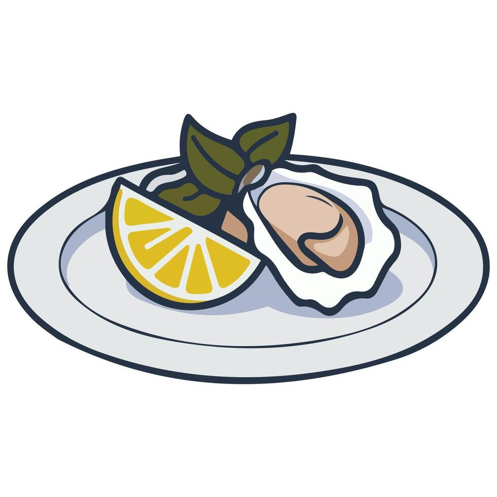 Seafood celebration oyster dish with lemon artwork isolated on white vector