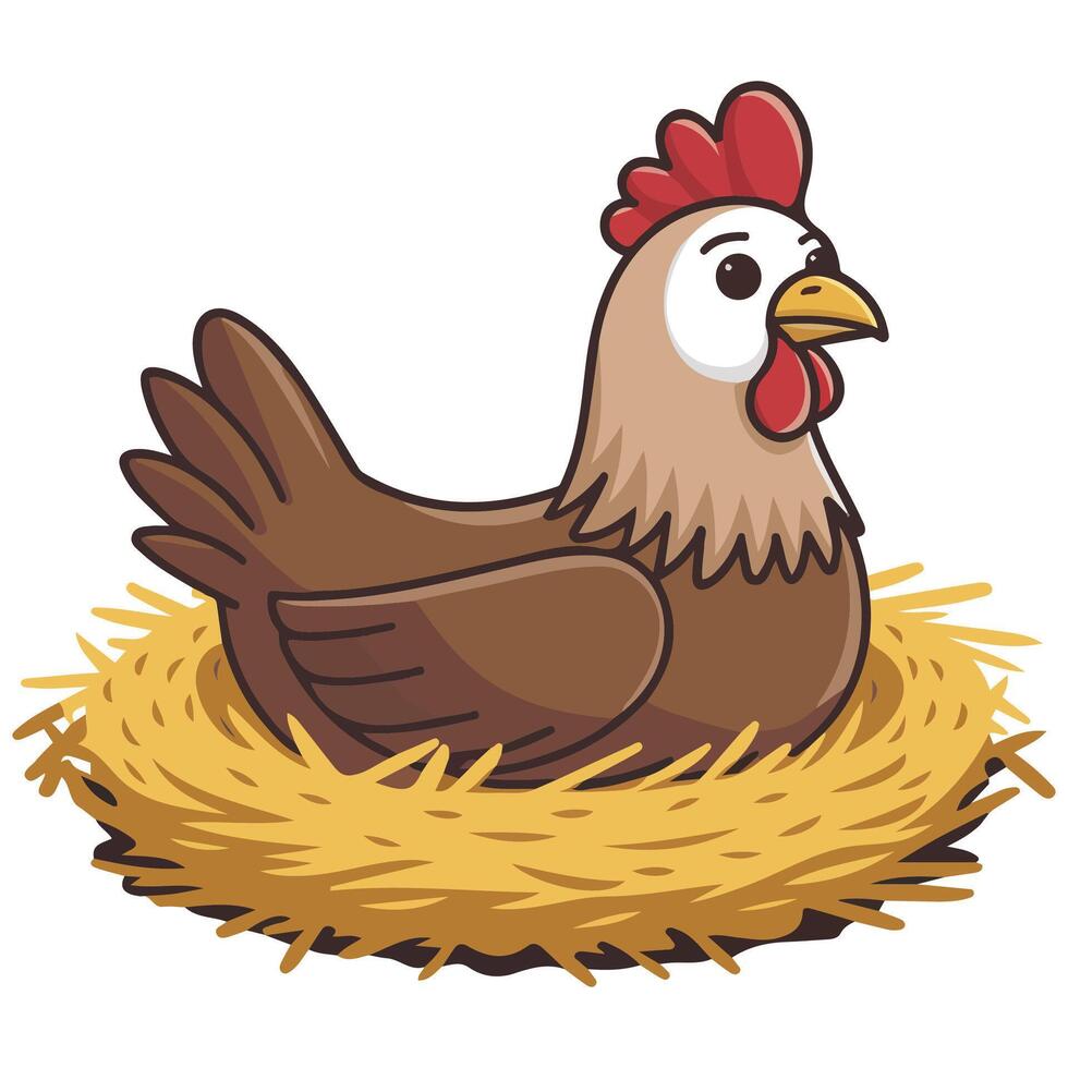 Hen nesting on eggs farm illustration isolated on white vector