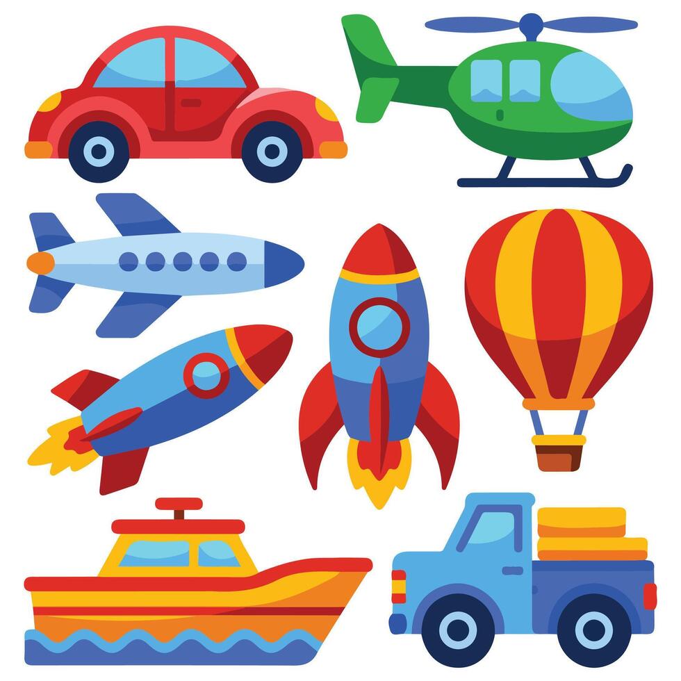 Toy vehicles collection kids illustration isolated on white vector