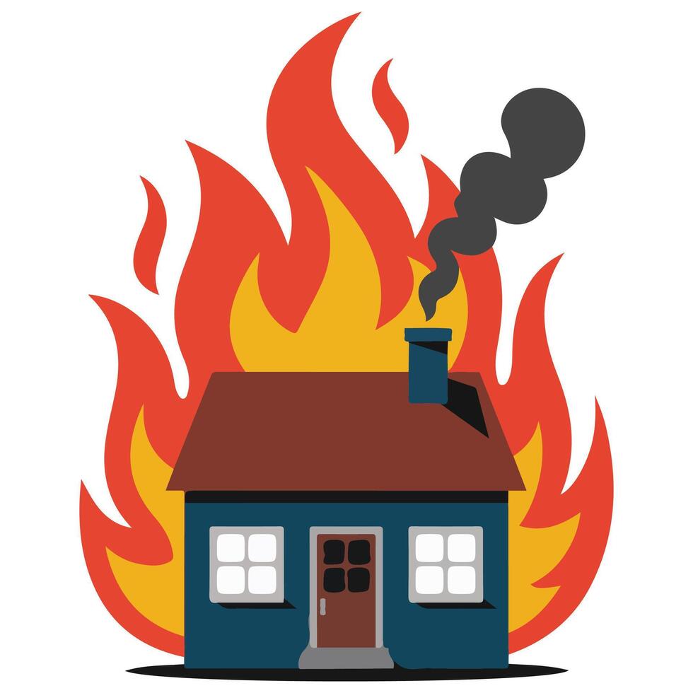 Burning house fire disaster illustration isolated on white vector
