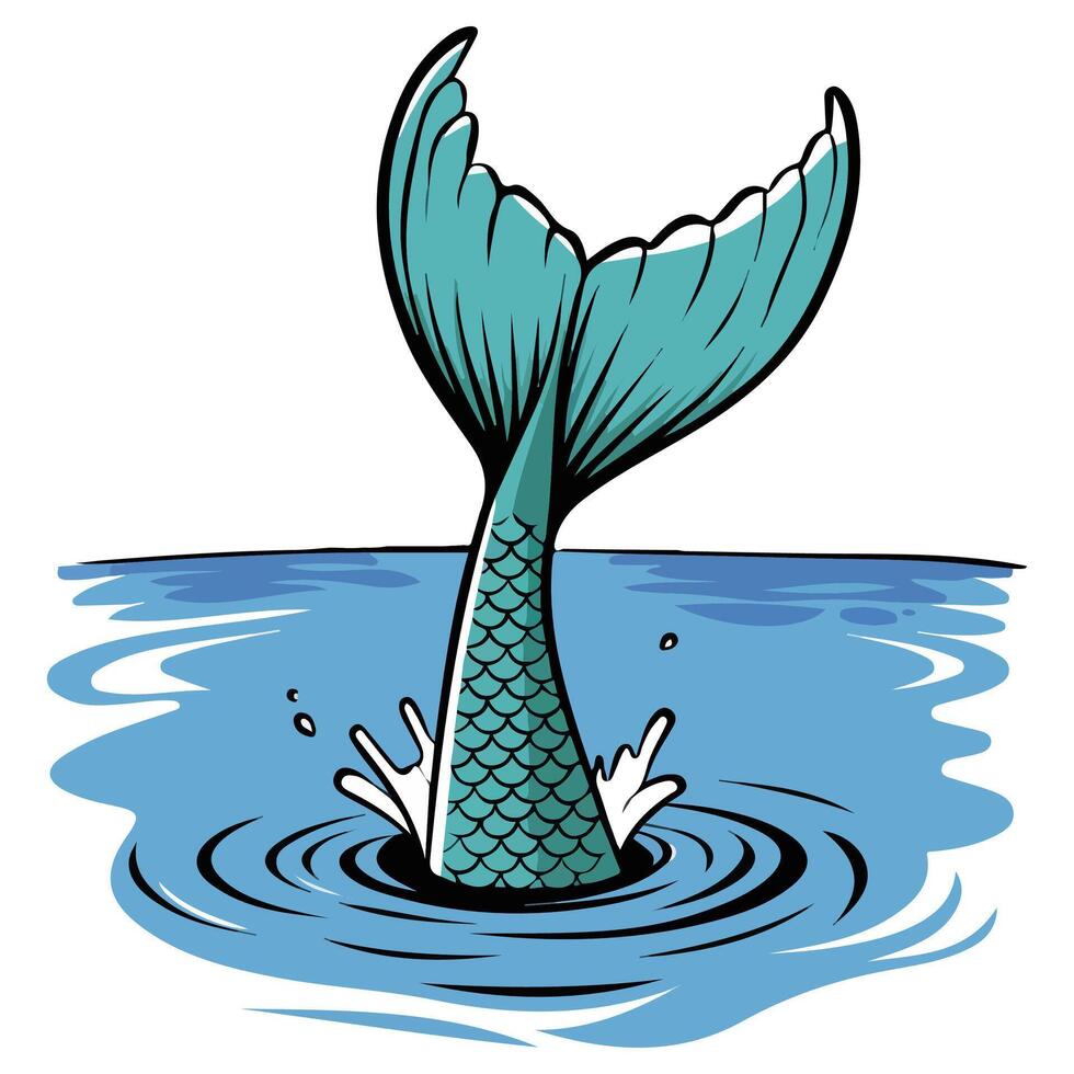 Mermaid tail underwater fantasy illustration isolated vector