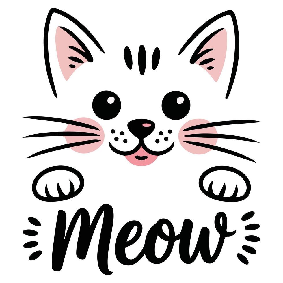 Cartoon cat meowing face illustration isolated on white vector