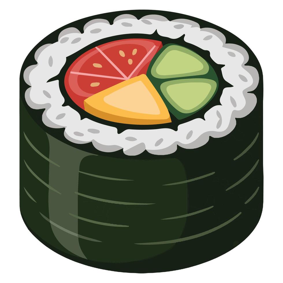 Traditional Korean rolled rice and mixed meal hand drawn doodle art vector