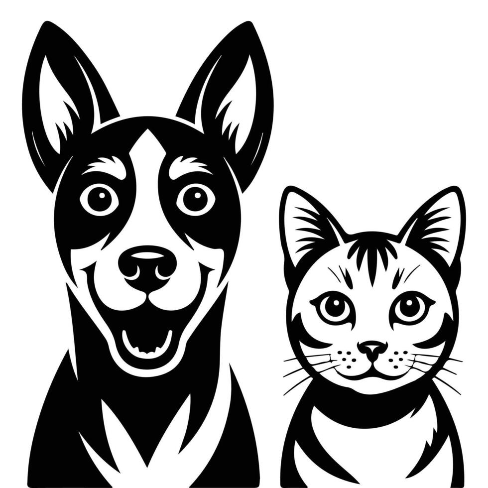 Dog and cat face outlines pet lovers isolated illustration vector