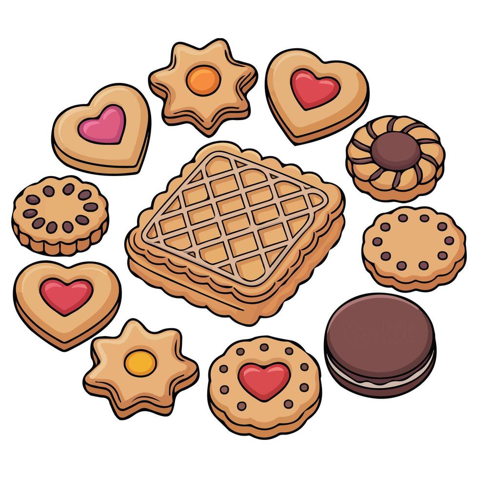 Assorted holiday cookies with jam and cream dessert vector