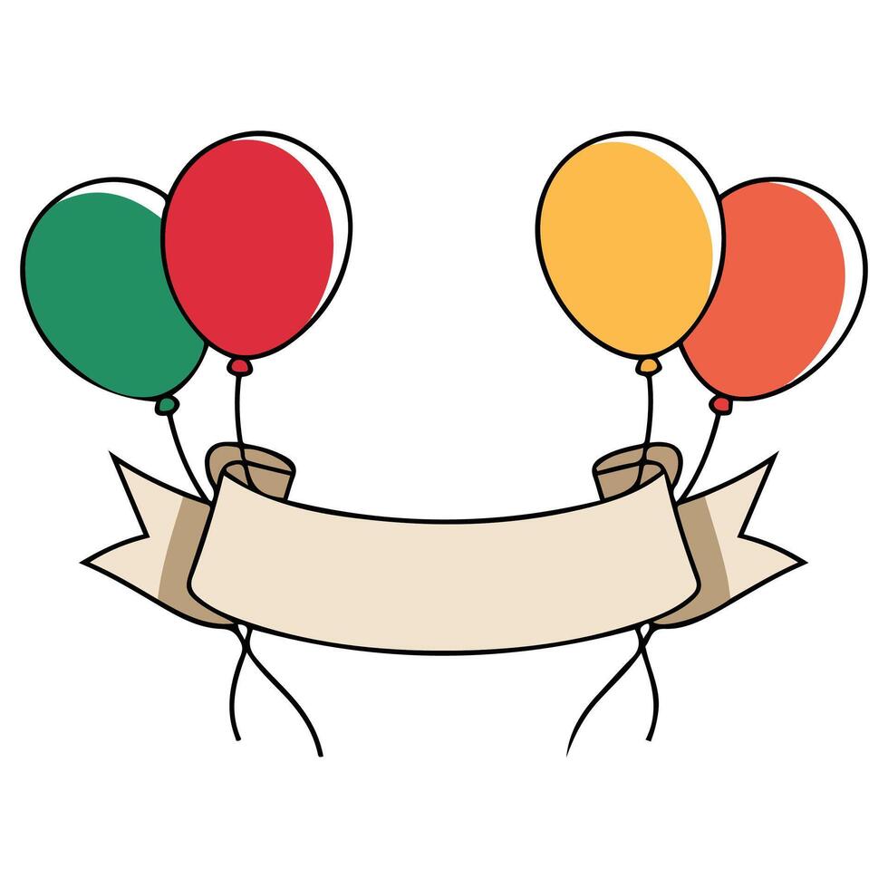 Celebration ribbon with floating balloons party background vector