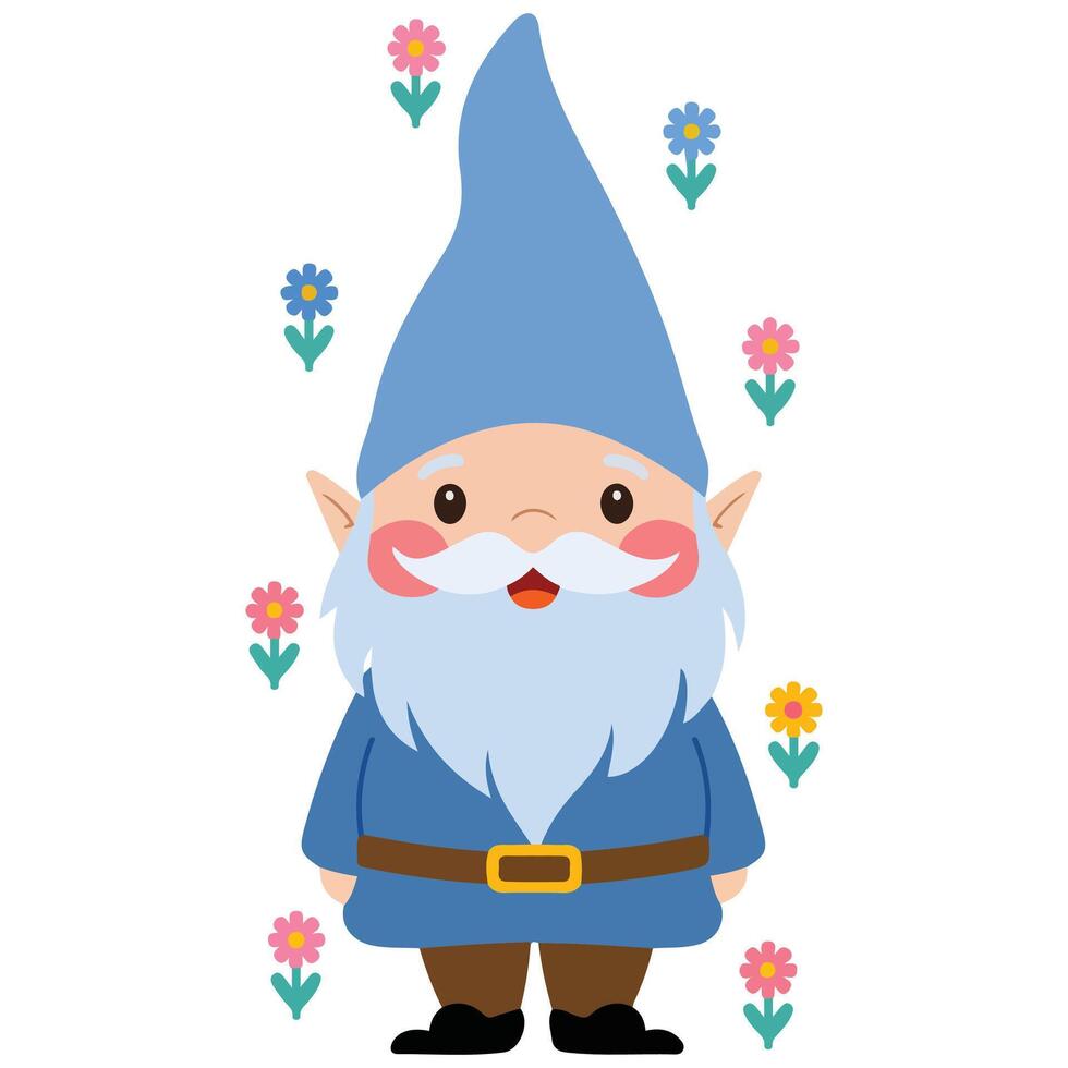 Garden gnome with blue hat cartoon illustration vector